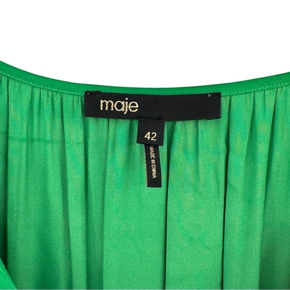 [relisted] Maje Bright Green Pleated Effect Puff Sleeve Flowy Satin Maxi Dress - Picture 10 of 12